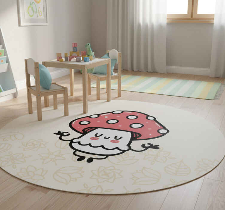 Alfombra vinílica infantil hongo feliz y divertido - TenVinilo
