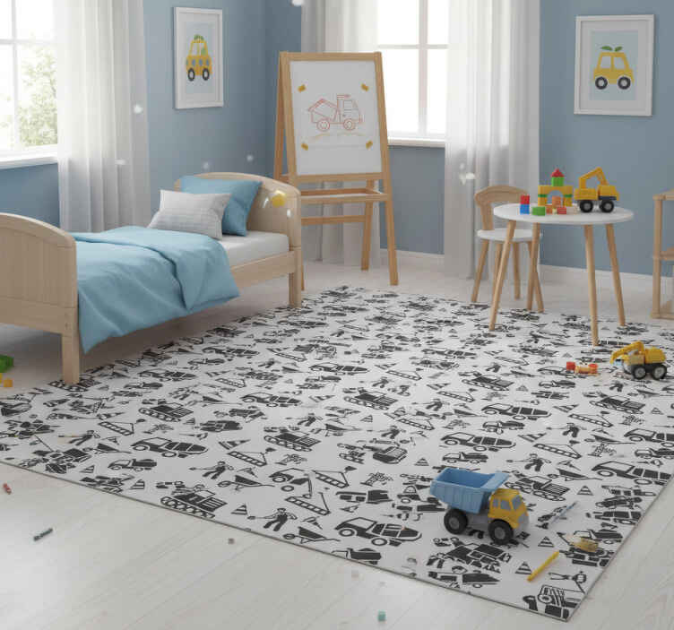 Alfombra vinílica infantil excavadoras y camiones - TenVinilo