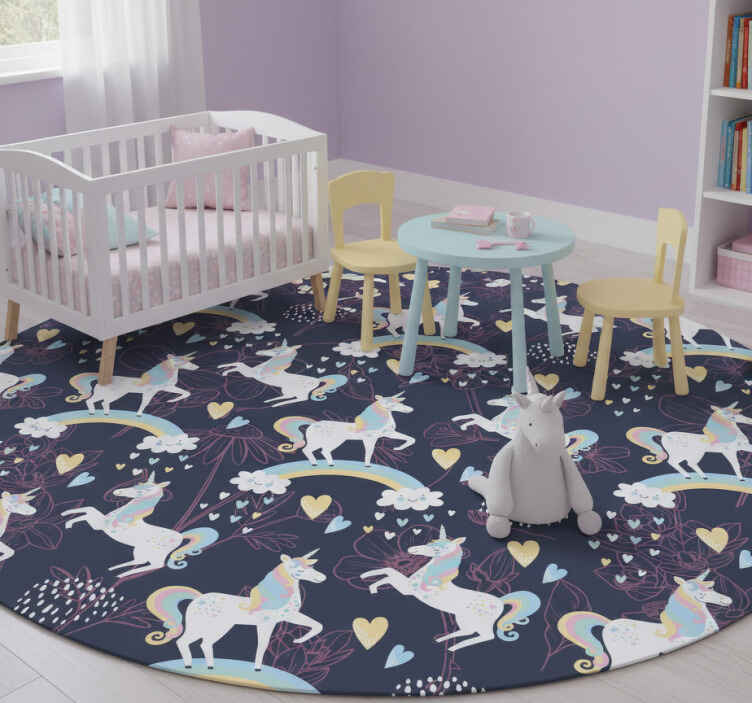 Tæppe til børneværelse med pink unicorns blomster mønster - TenStickers