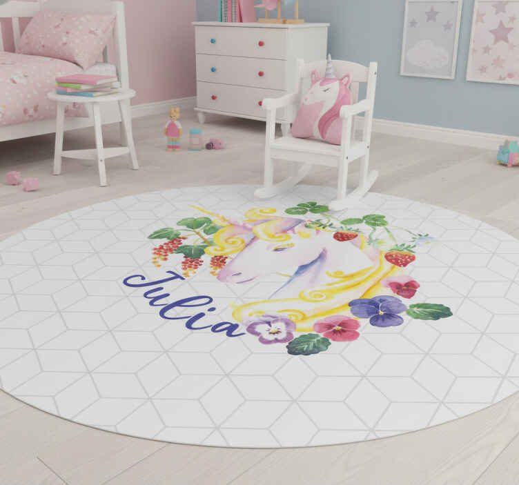 Vinylový koberec pro děti s hlavou jednorožce na hexagonech - TenStickers