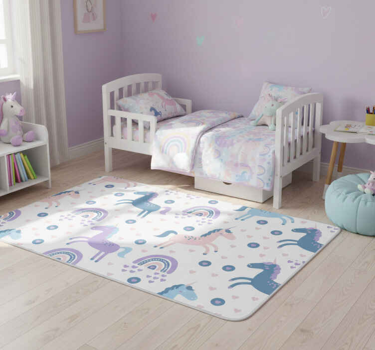 Alfombra vinílica infantil patrón de unicornios pastel - TenVinilo