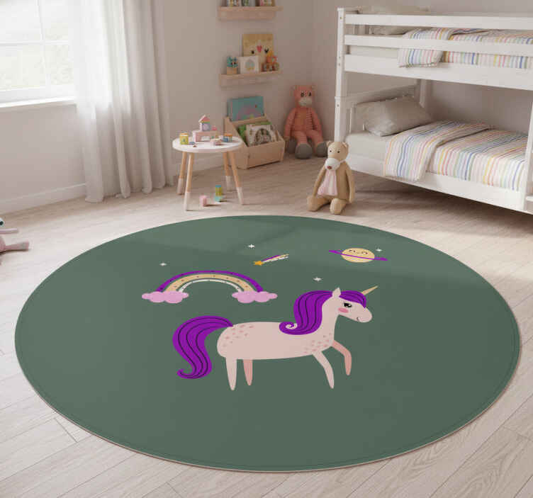 Alfombra vinílica infantil unicornios artísticos verdes - TenVinilo