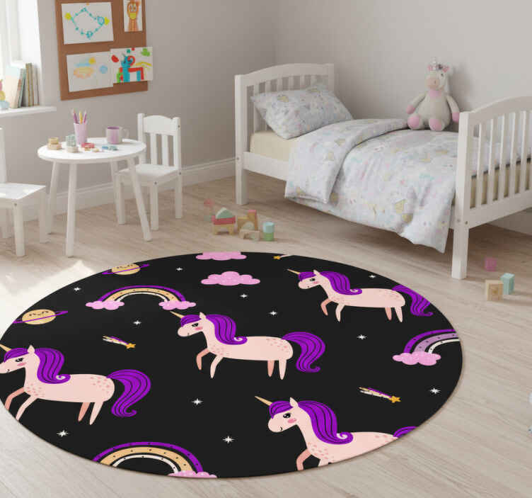 Alfombra vinílica infantil unicornios artísticos oscuros - TenVinilo