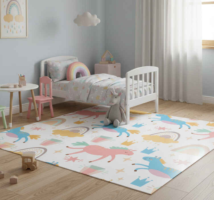 Kids vinyl carpet with cute unicorns and rainbows - TenStickers