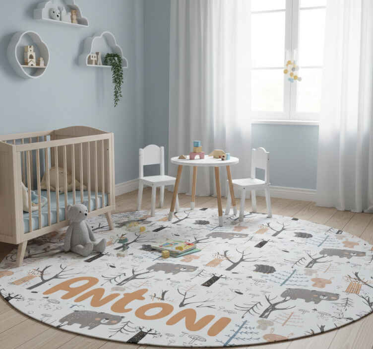 Vinyl teppich kinderzimmer skandinavischer wald mit tieren - TenStickers