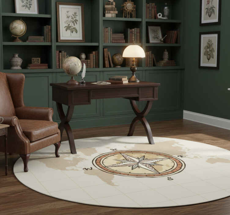 World map vinyl rug vintage map and compass - TenStickers