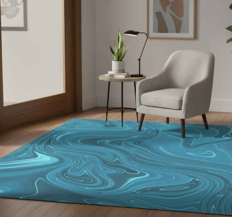 Entrance hall vinyl rug in abstract grey and turquoise - TenStickers