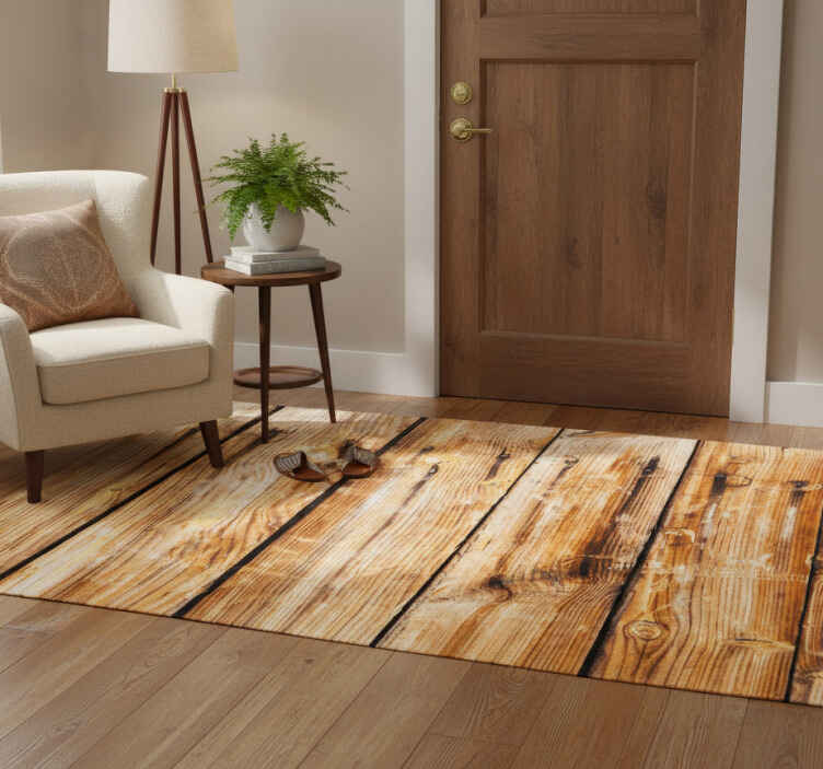 Entrance hall vinyl rug brown raw wood planks - TenStickers
