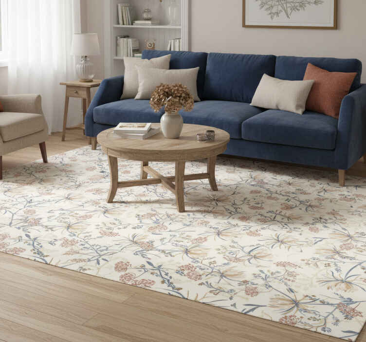 Vinyl teppich wohnzimmer mit vintage blumenmuster - TenStickers