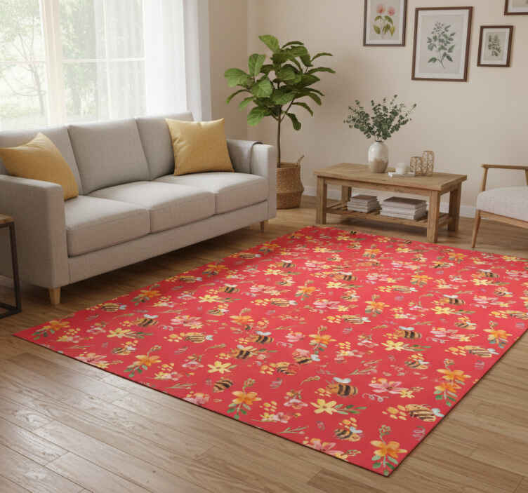 Vinyl teppich wohnzimmer retro bienen und blumen - TenStickers