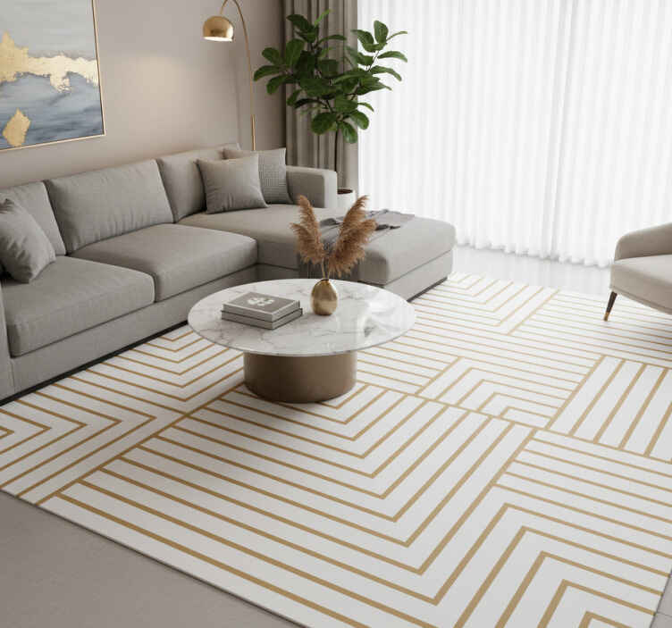 Vinyl teppich wohnzimmer in weiß und gold geometrie - TenStickers