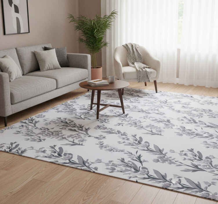 Gray vinyl rug with floral pattern - TenStickers