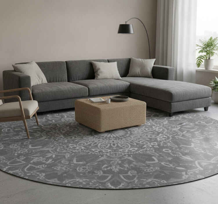 Grey vinyl rug with detailed mandala design - TenStickers