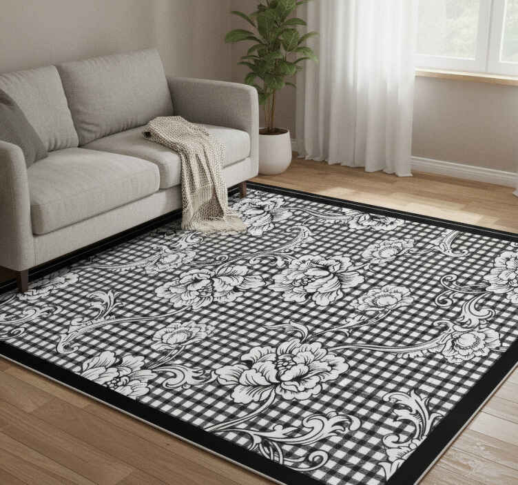 Gray vinyl rug with black and white vintage check - TenStickers