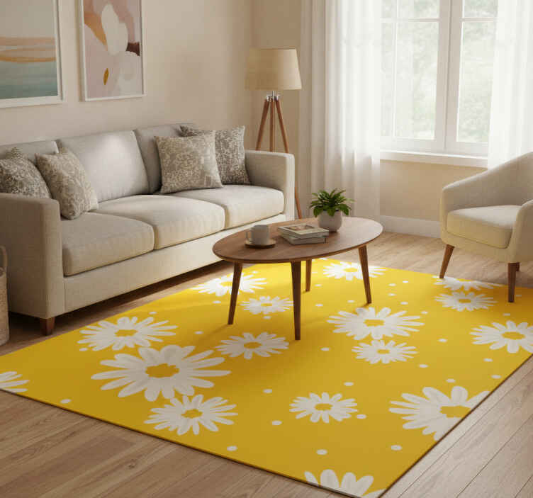 Yellow vinyl rug with daisy flowers on yellow background - TenStickers