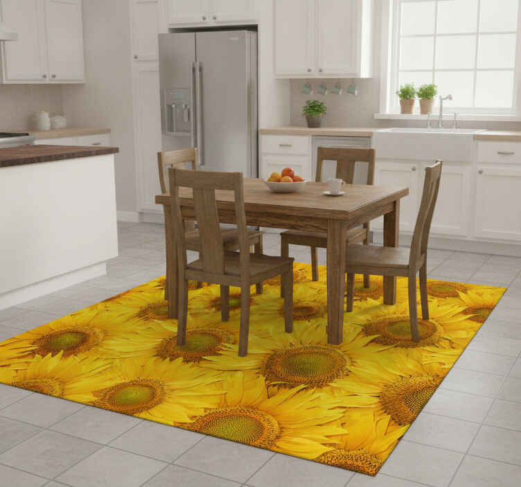 Yellow vinyl rug with sunflowers design - TenStickers