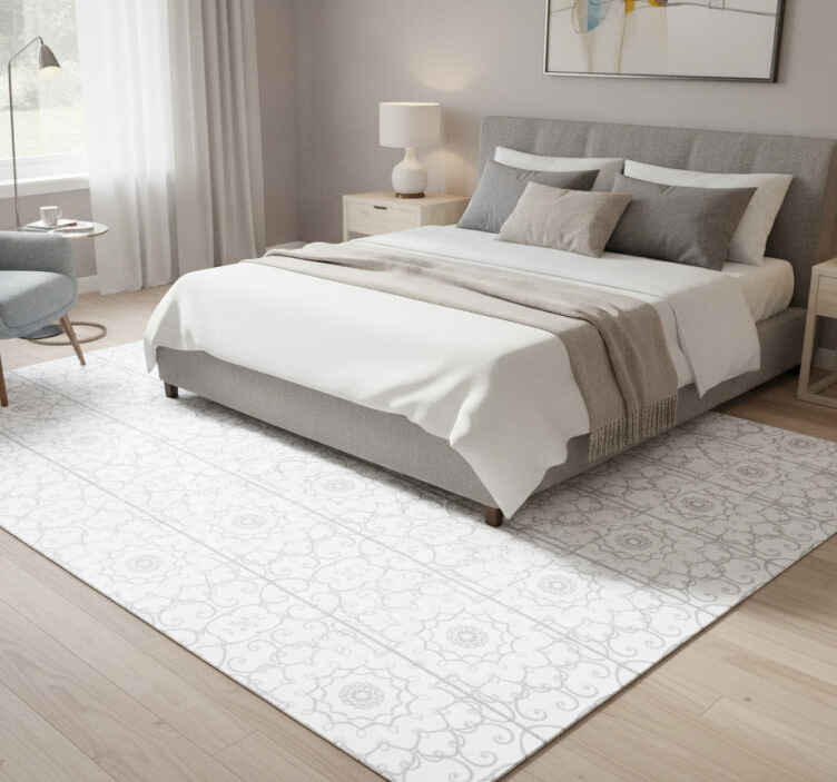 Tapis vinyle blanc motif floral - TenStickers