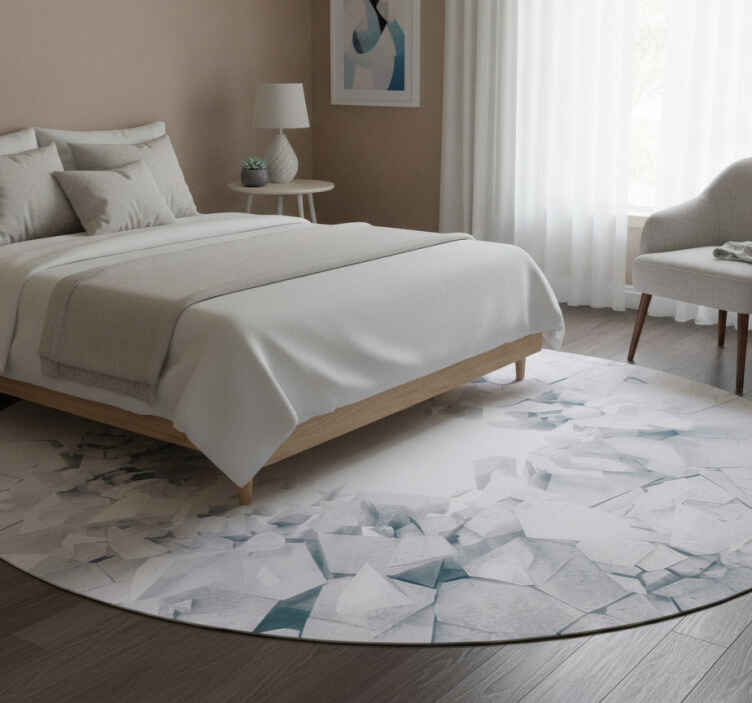 Alfombra vinílica blanca formas geométricas explosivas - TenVinilo
