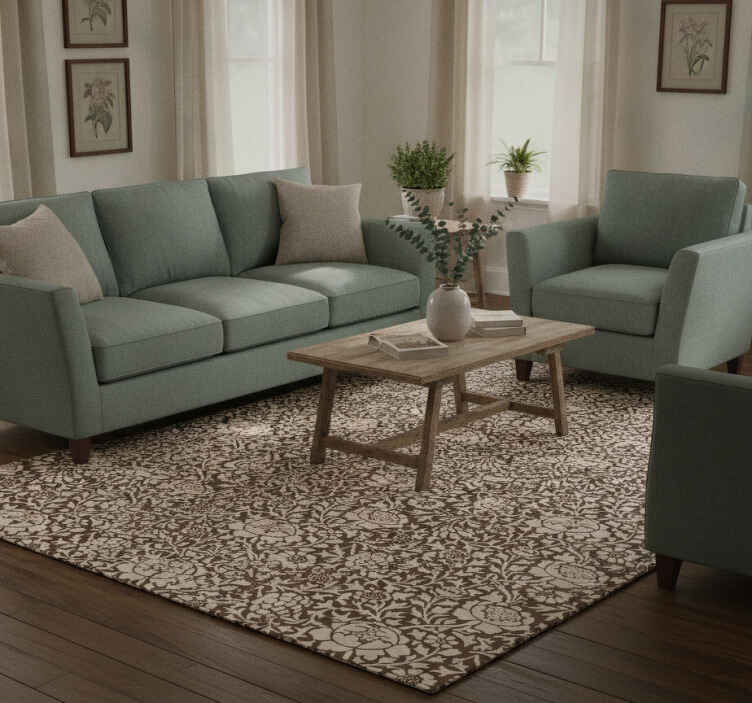 Brown vinyl rug with vintage floral design - TenStickers