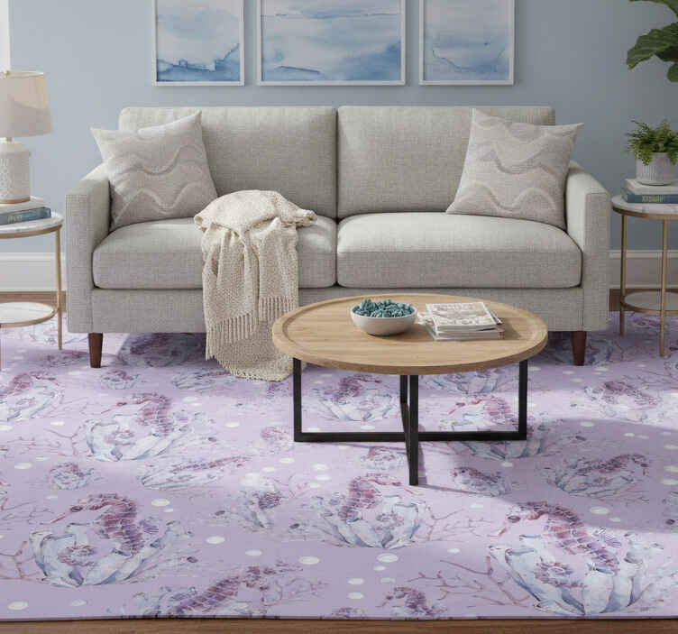 Vinyl teppich lila aquarell-seepferdchen - TenStickers