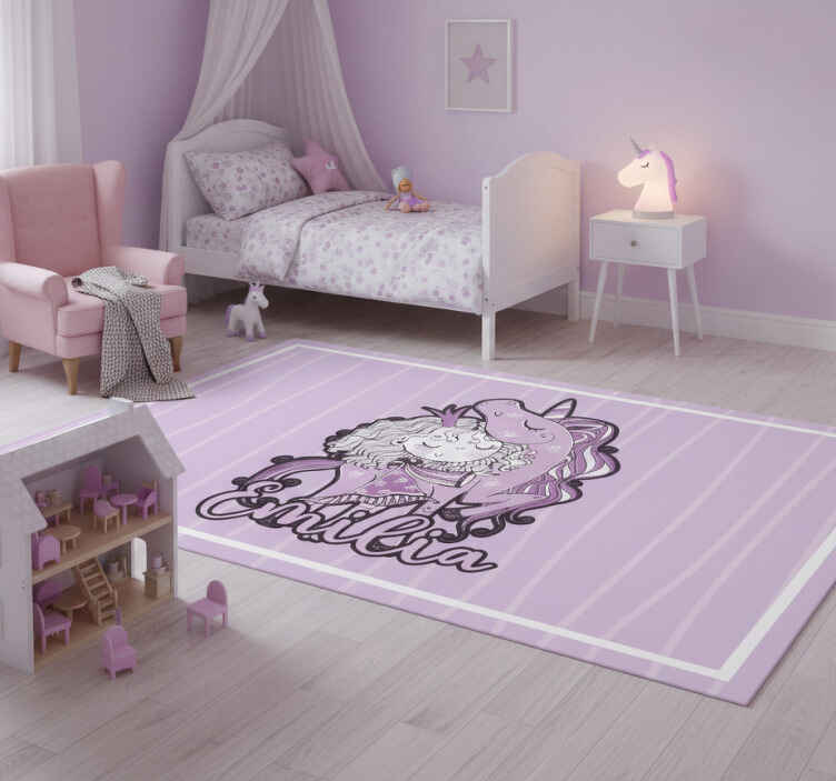 Purple vinyl rug artistic princess with a unicorn - TenStickers