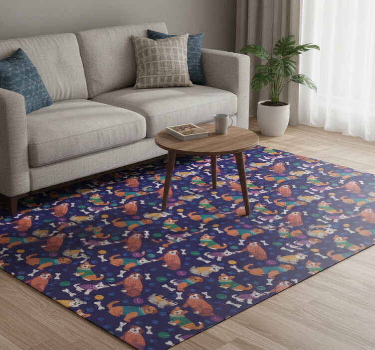 Vinyl teppich lila mit buntem hunde-muster - TenStickers