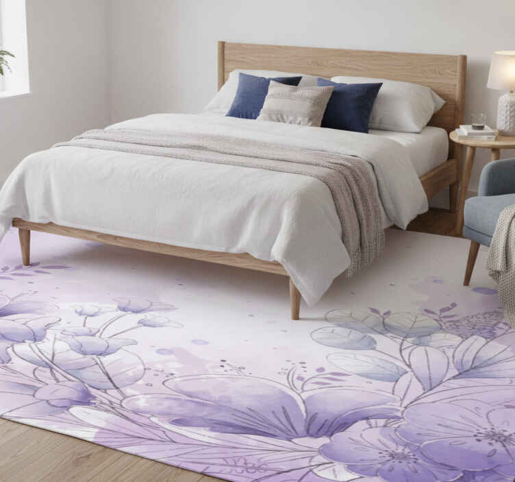 Vinyl teppich lila mit lila und blauen blumen - TenStickers
