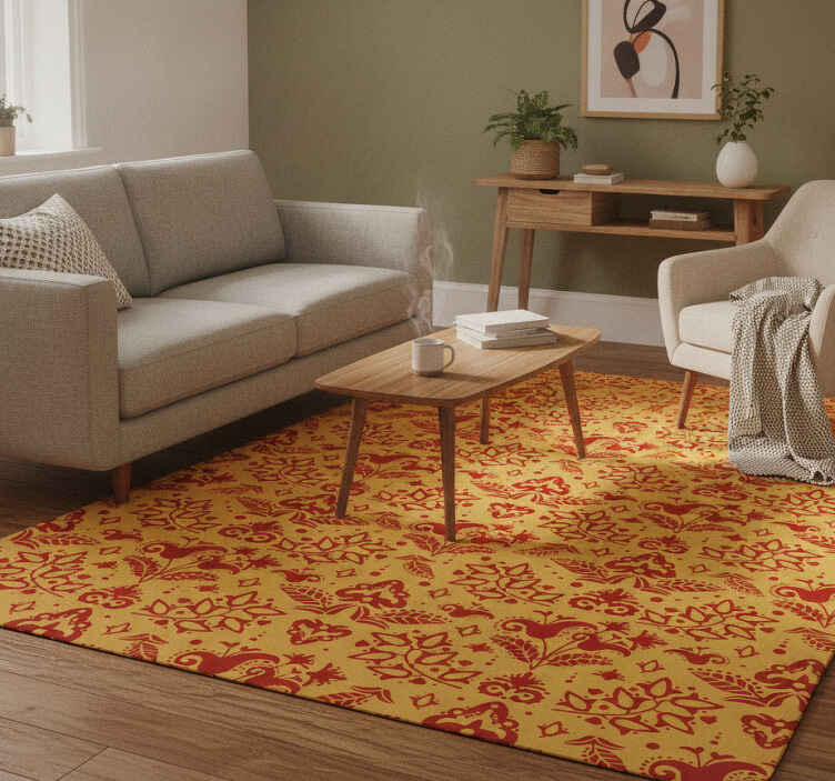 Orange vinyl tæppe med blomsterlinjer - TenStickers