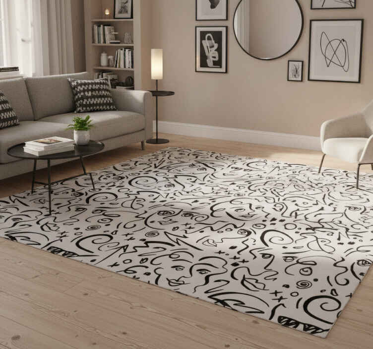Alfombra vinílica negra arte graffiti en blanco y negro - TenVinilo