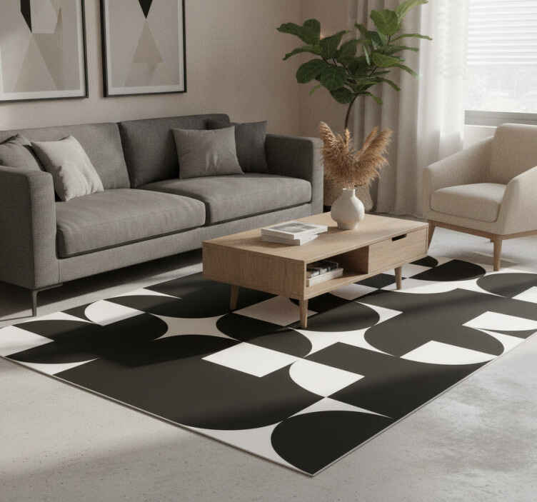 Vinyl tapijt zwart cirkel geometrisch kunstpatroon - TenStickers