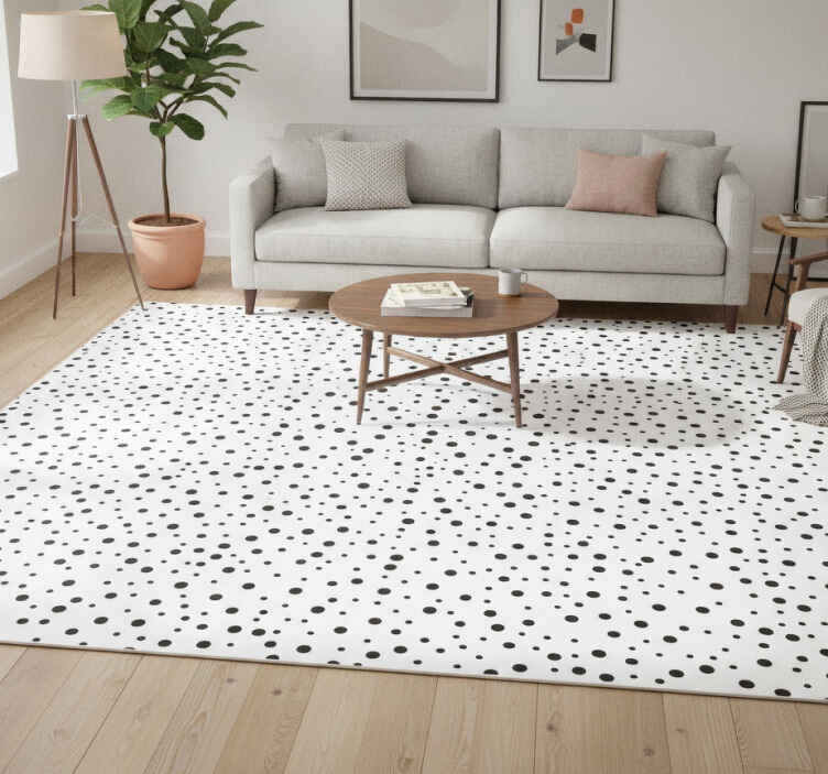 Vinyl tapijt zwart met zwarte stippen op wit - TenStickers