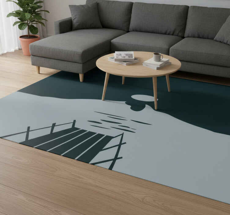 Black vinyl rug wooden dock to a lake with mountains - TenStickers