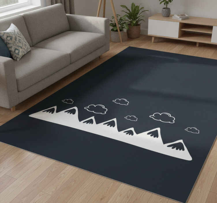 Alfombra vinílica negra montañas a mano con nubes - TenVinilo