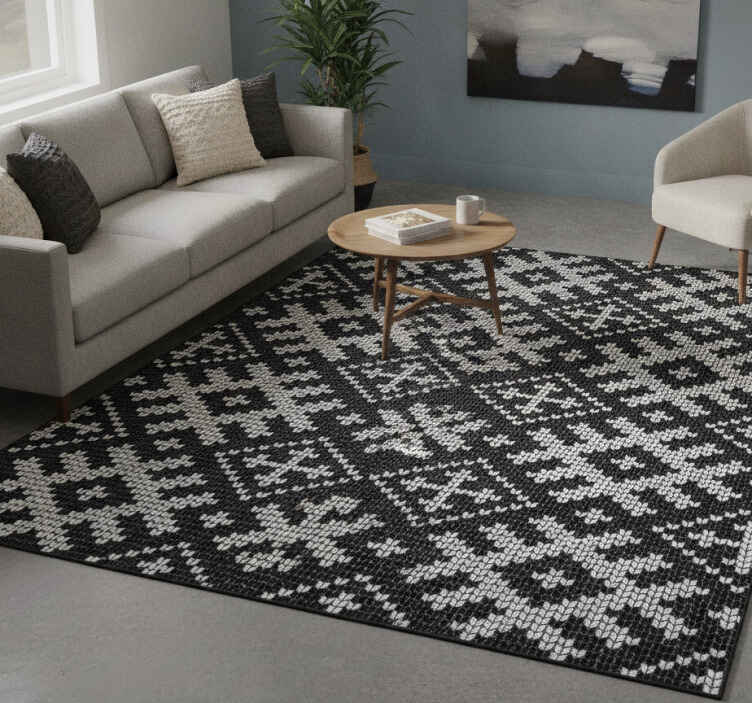 Alfombra vinílica negra con patrón de cuadrados vikingos - TenVinilo
