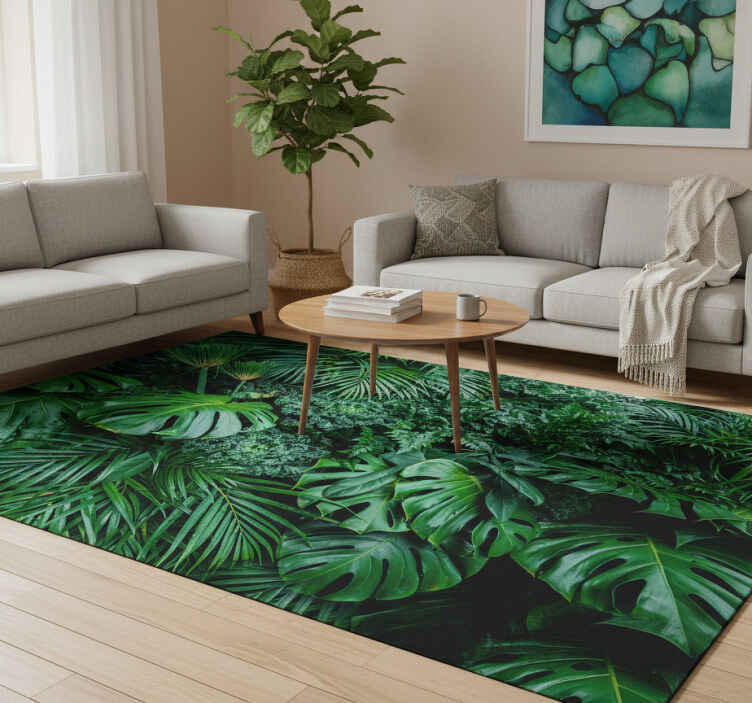 Vinyl teppich grün im sonnigen dschungel-design - TenStickers