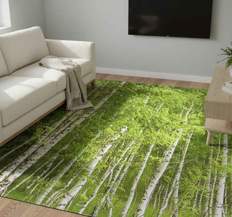 Green vinyl rug birch tree design - TenStickers