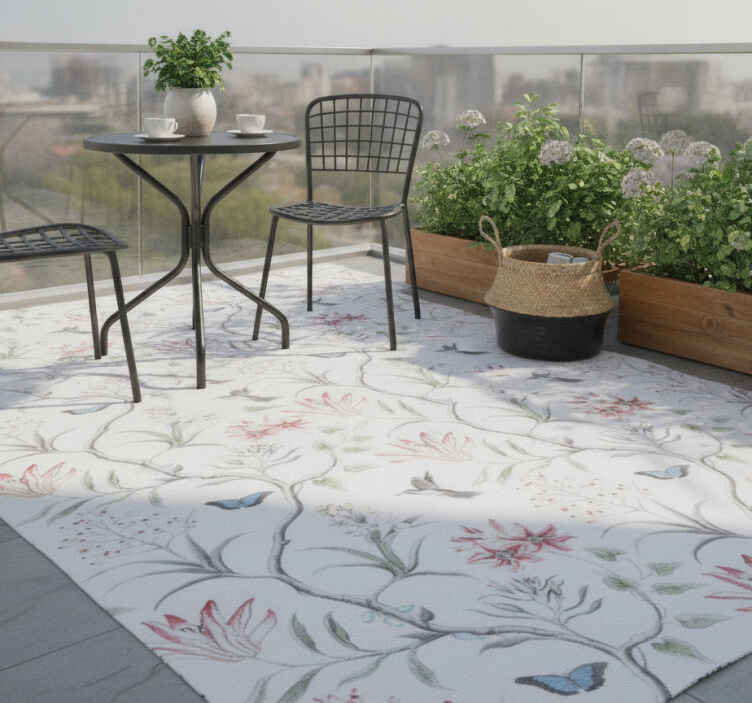 Buitenvinyltapijt met vogels en vlinders op takken - TenStickers