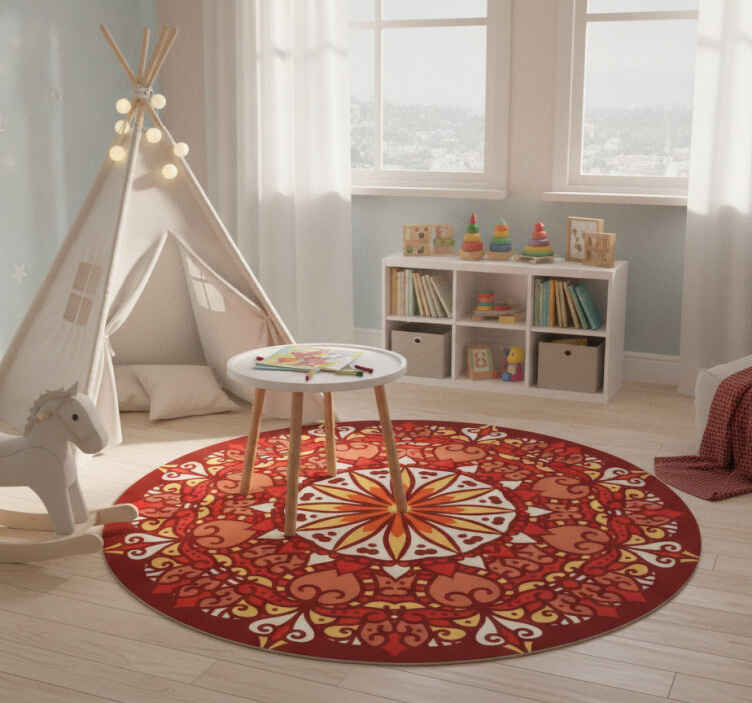Alfombra vinílica roja mandala ornamental colorido - TenVinilo