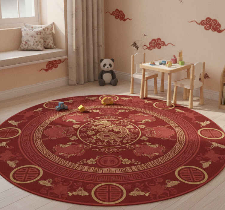 Alfombra vinílica roja con patrón vintage chino - TenVinilo
