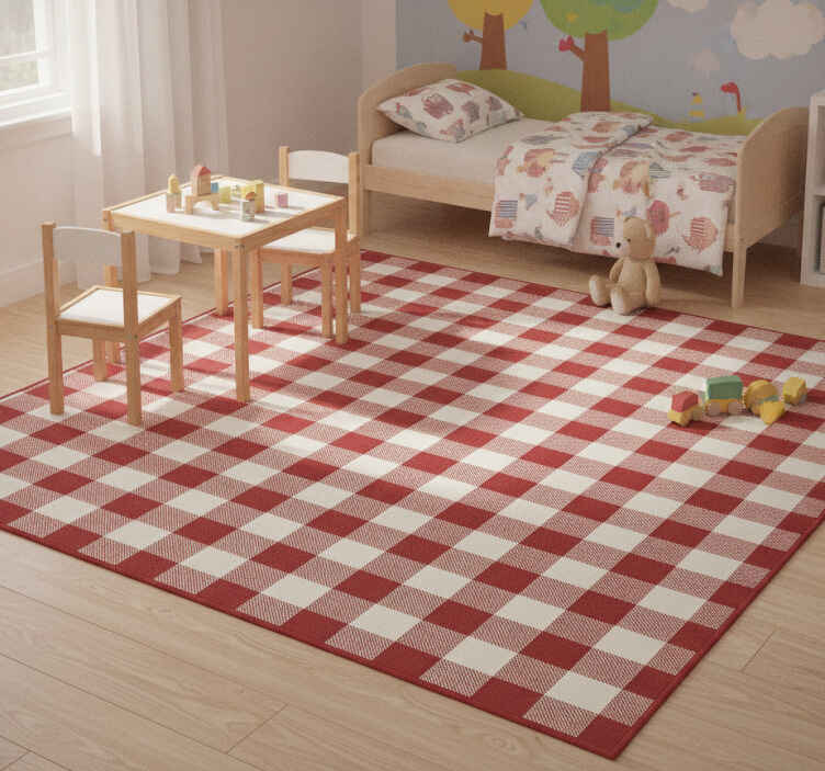 Alfombra vinílica roja con decoración a cuadros rojos - TenVinilo