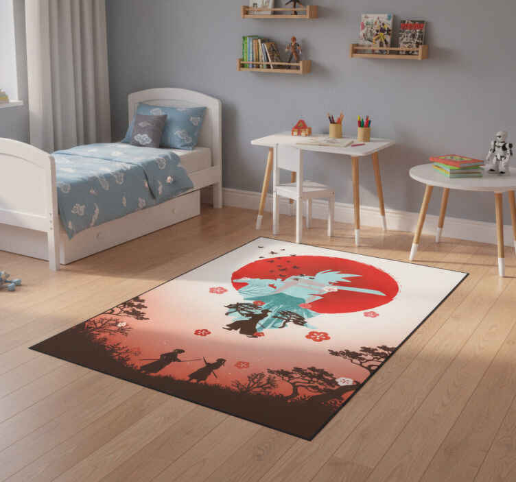 Tappeto vinile rosso illustrazione tramonto combattente - TenStickers