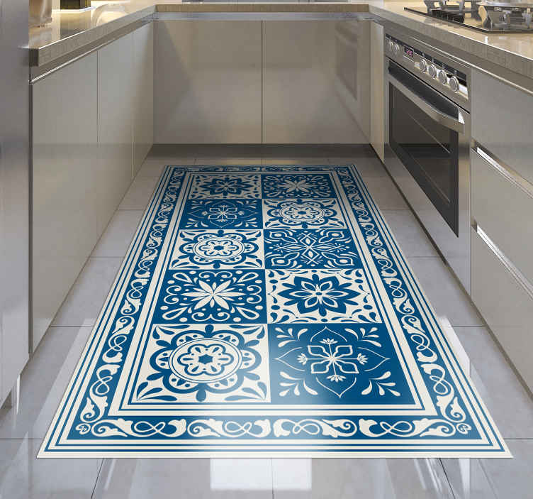 Tappeto da cucina classico in vinile con piastrelle blu - TenStickers