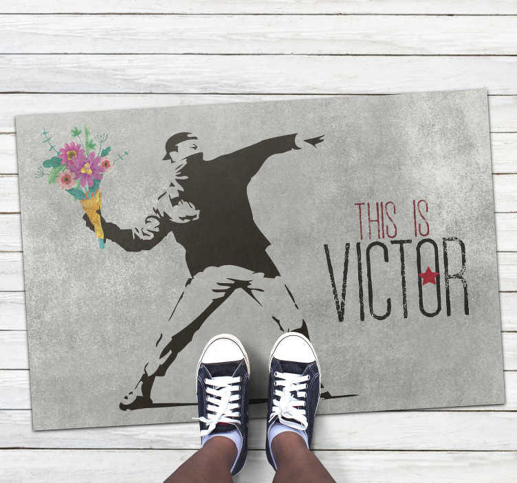 Tapis en vinyle personnalisé bouquet de fleurs bansky