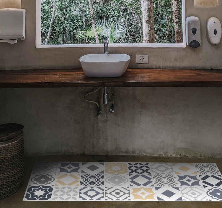 Alfombra vinílica baño azulejos estilo portugués - TenVinilo