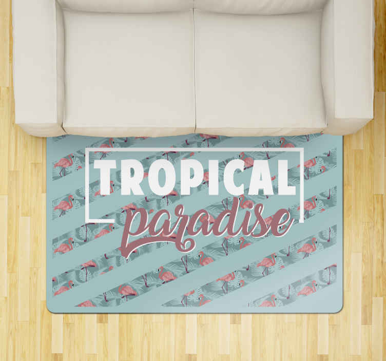 tapis vinyl forme animal Texte de paradis tropical flamants roses