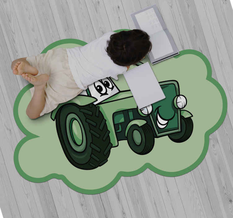 Tapete de vinil infantil rosa e verde com padrão de trator - TenStickers