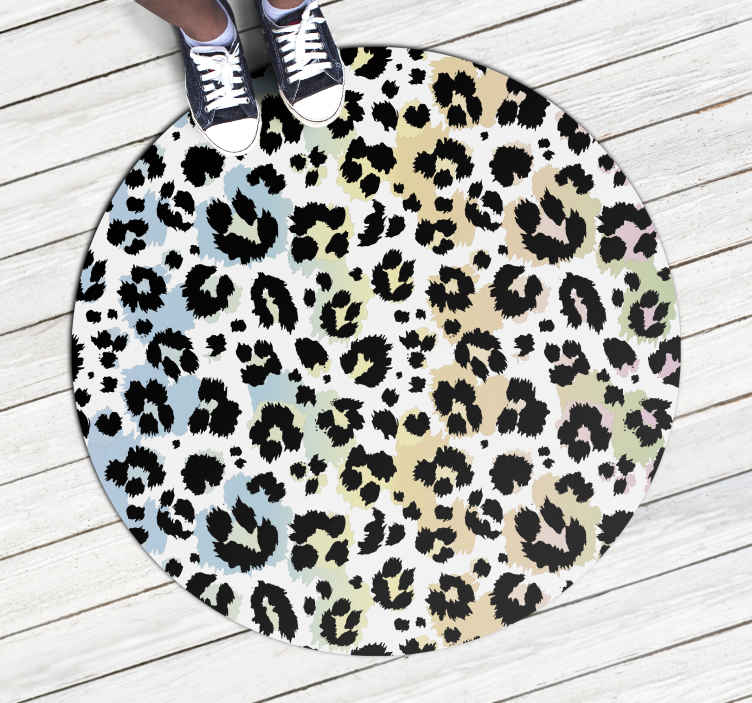 tapis salon sticker rond léopard multicolore