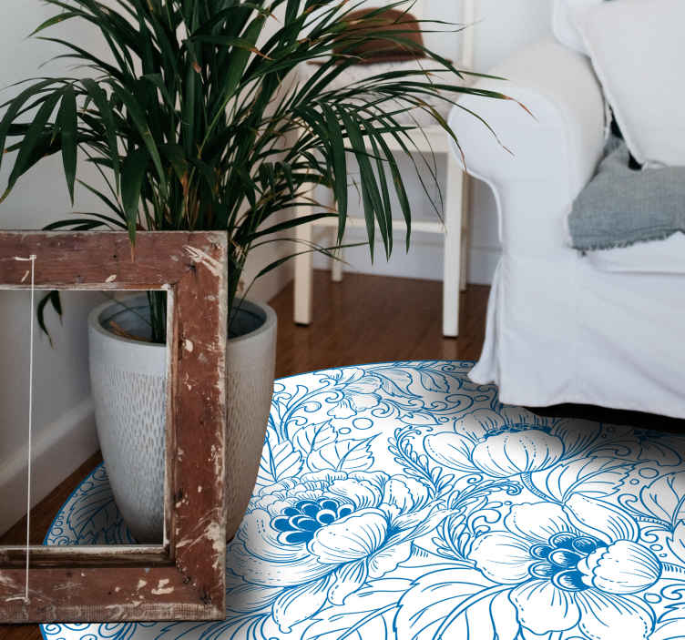 Bloemmotief rond vinyl tapijt bloemen en planten - TenStickers