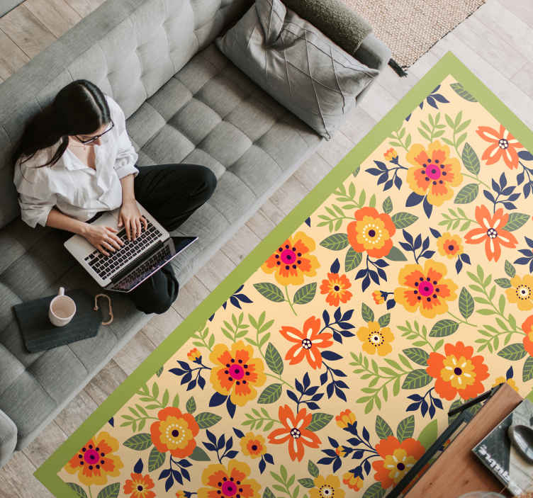 Vinyl tapijt Bloemen en planten groen en oranje - TenStickers