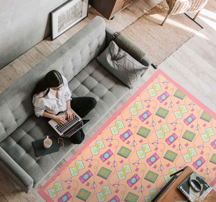 World map doodle vinyl rug - TenStickers
